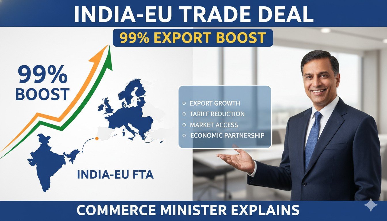 Alt Text for featured image : भारत-यूरोपीय संघ FTA समझौते का ऐलान, वाणिज्य मंत्री पीयूष गोयल