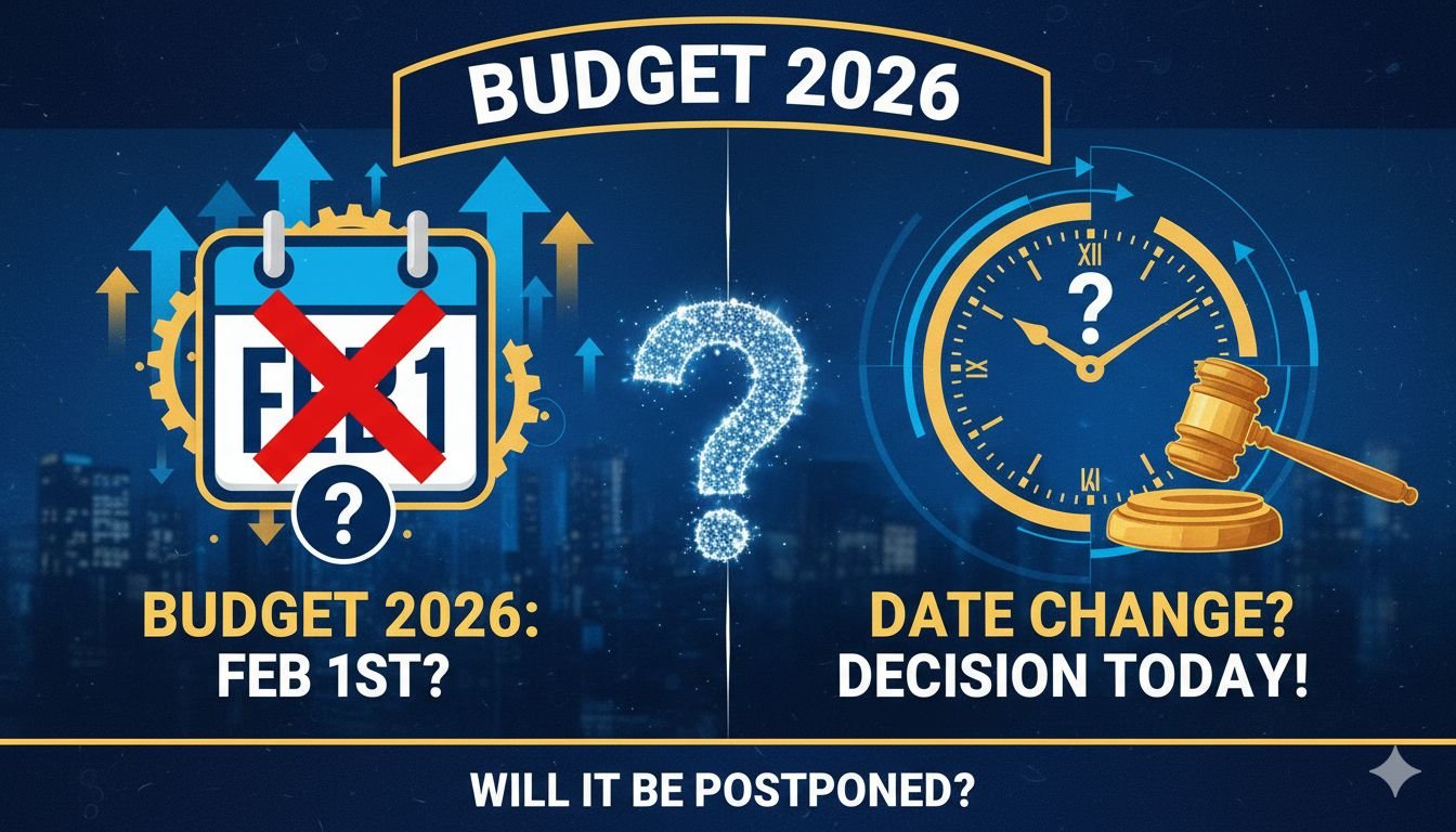 भारतीय संसद भवन के सामने बजट दस्तावेज़ पकड़े हुए फाइनेंस मिनिस्टर निर्मला सीतारमण की इमेज, बजट 2026 की अनिश्चितता को दर्शाते हुए।