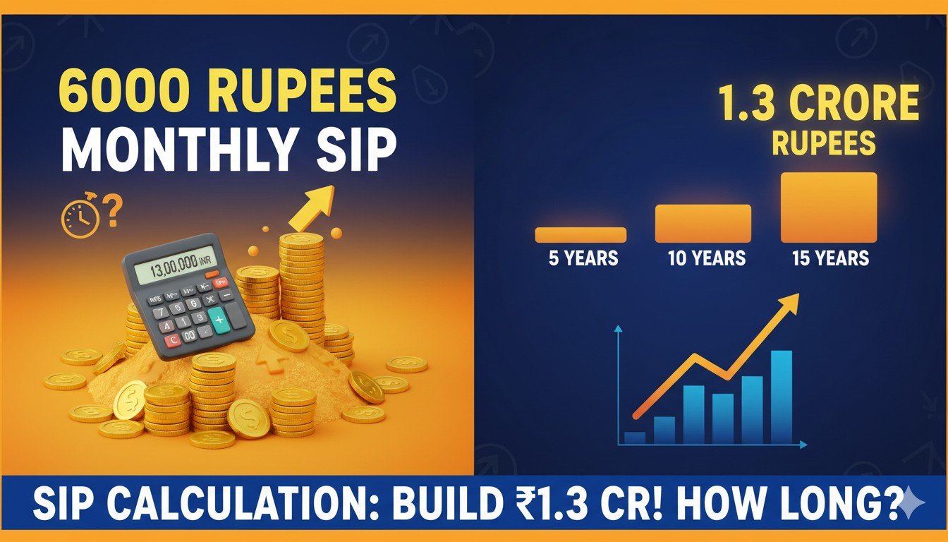 6000 रुपये मासिक SIP से 13 लाख रुपये का फंड बनाने का ग्राफिकल कैलकुलेशन दिखाता हुआ इमेज