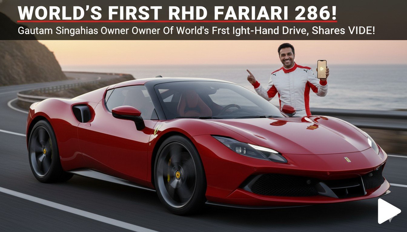 गौतम सिंघानिया अपनी नई Ferrari 296 Speciale के साथ पोज देते हुए, दुनिया की पहली राइट-हैंड ड्राइव यूनिट