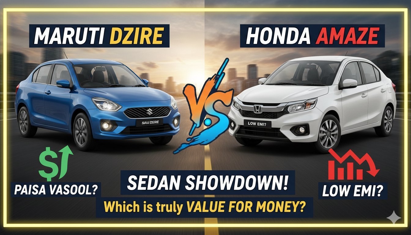 Maruti Suzuki Dzire और Honda Amaze की साइड बाय साइड तुलना इमेज, दोनों सेडान कारें