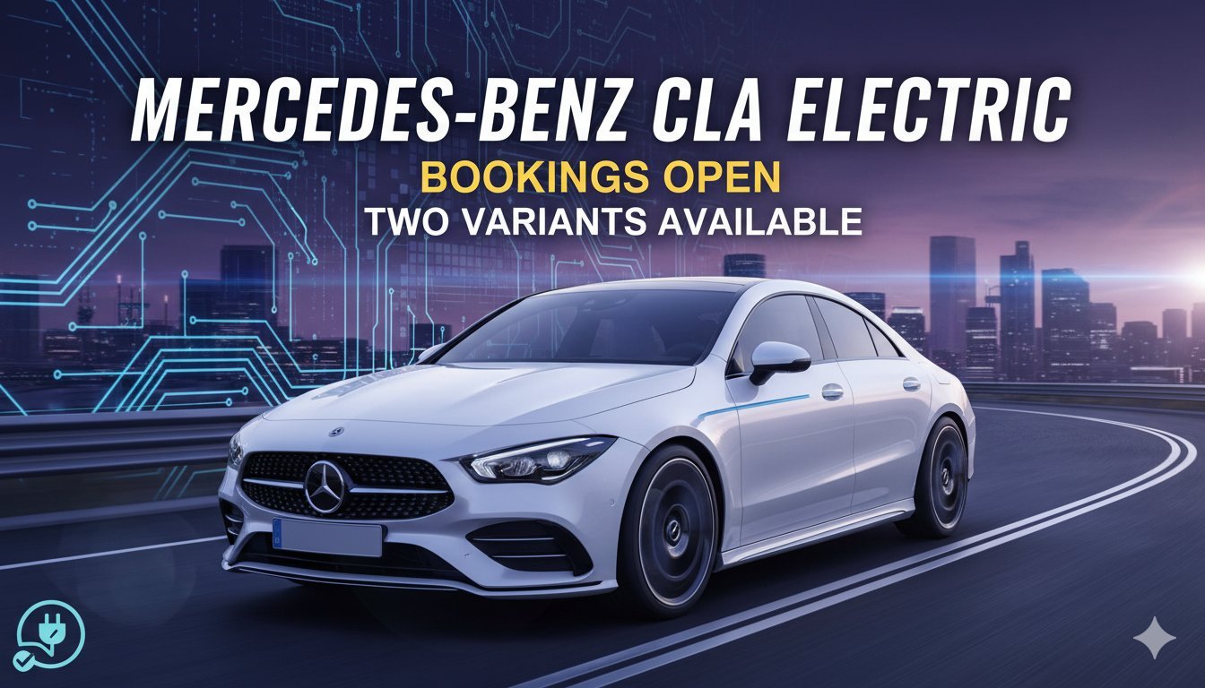 मर्सिडीज-बेंज CLA इलेक्ट्रिक सेडान का फ्रंट व्यू, नीला रंग, आधुनिक डिजाइन