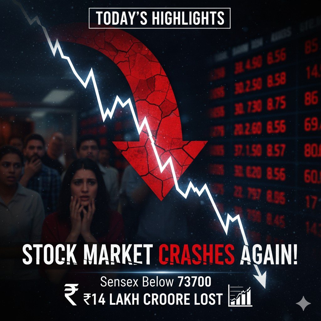 भारतीय शेयर बाजार में भारी गिरावट, सेंसेक्स और निफ्टी लाल निशान में, निवेशकों को 14 लाख करोड़ का नुकसान